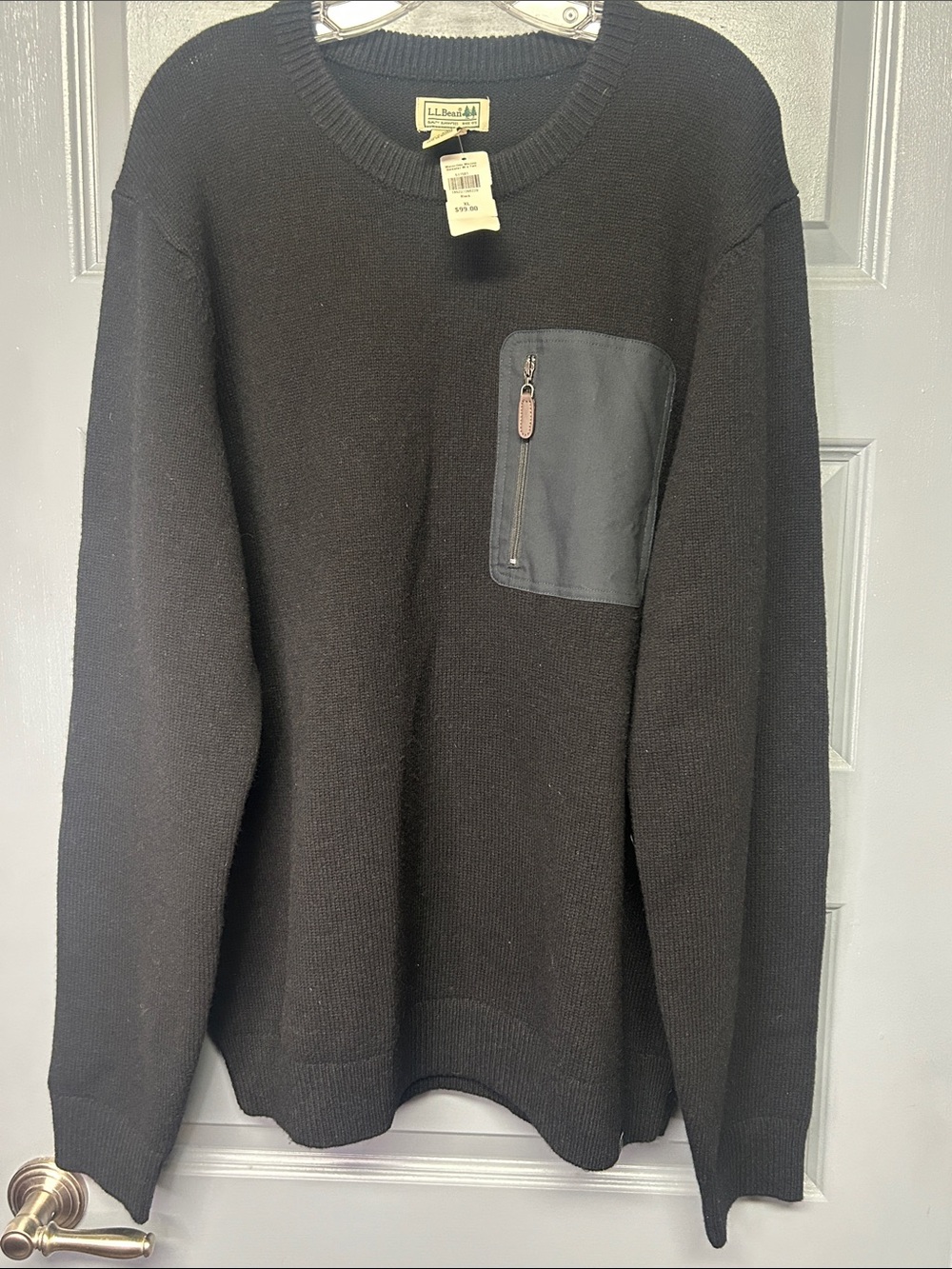 L.L. BEAN MAINE GUIDE MENS WOOL SWEATER. NWT SUZE XL-Tall chest pocket sleeve